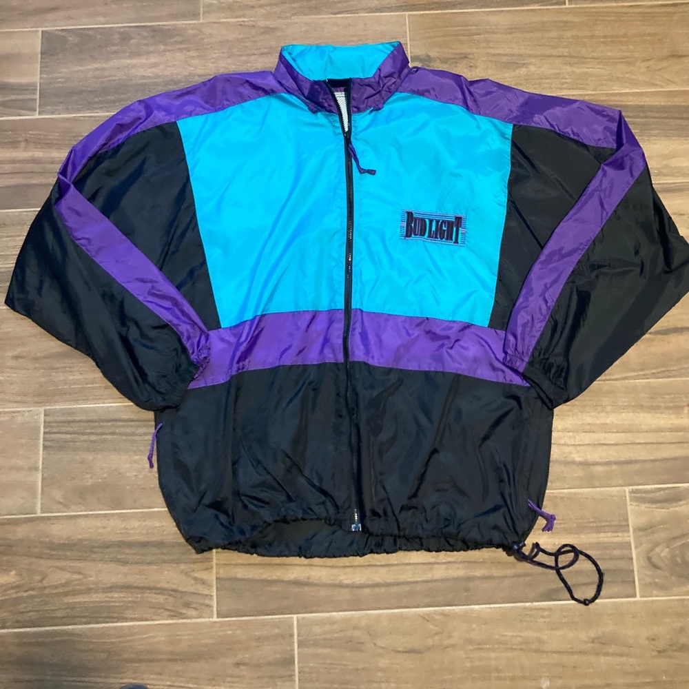 Budweiser Bud Light Jacket Swingster Purple & Turquoise Size L Hooded 80s